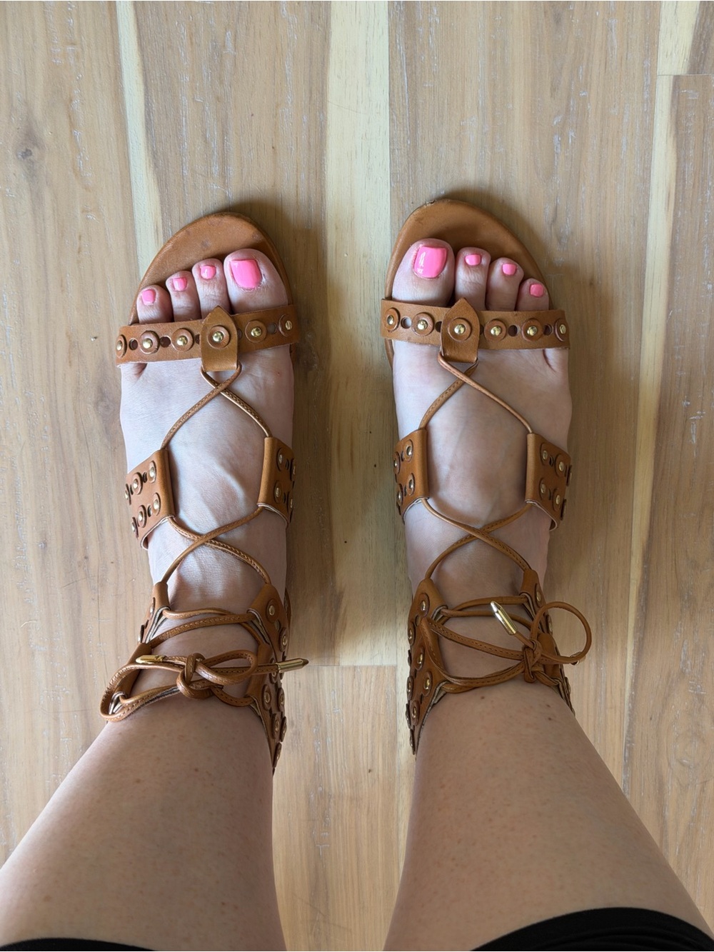 Ivanka Trump Brown Lace-Up Studded Gladiator Sandals